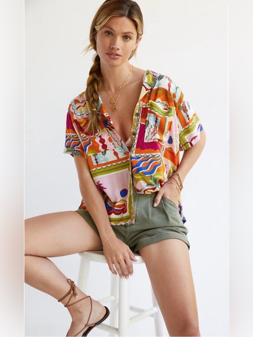 Maeve Anthropologie “Bon Voyage” Button Down Shirt - Small EUC
